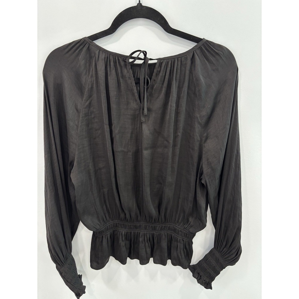 H&M Black Peplum Blouse Womens Size 6 Sheer Long Sleeve Gothic Romantic - Picture 2 of 10